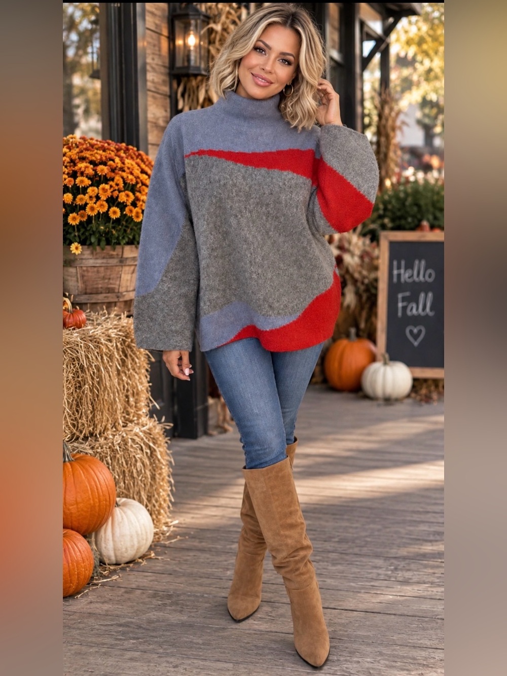 Zara Alpaca Wool Blend Colorblock Oversized Turtleneck Sweater L